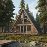 Kış şartlarına uygun izolasyonlu, karlı manzarada konumlanmış tiny house.