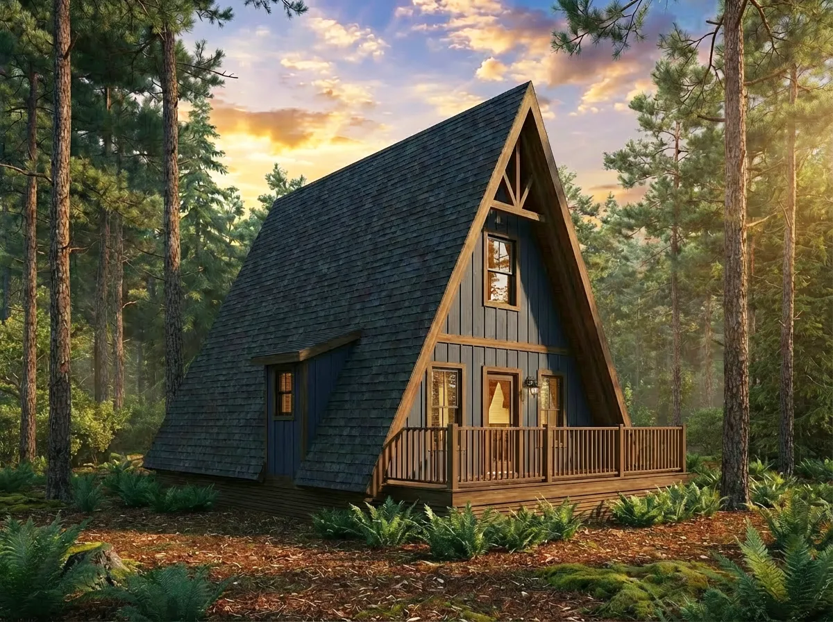 Panoramik cam cephesiyle doğal manzarayı içeri taşıyan lüks tiny house.