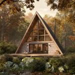 Tavan pencereleriyle aydınlatılan, huzurlu ve sade tiny house yatak odası.